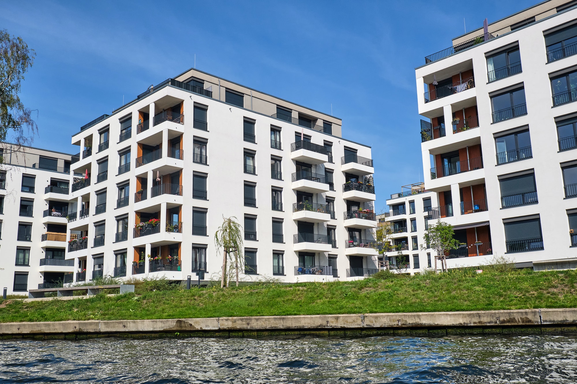 New apartment buildings at the river Spree